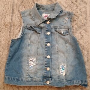 Justice Girls Size 14/16 Denim Sequence Button Jean Vest